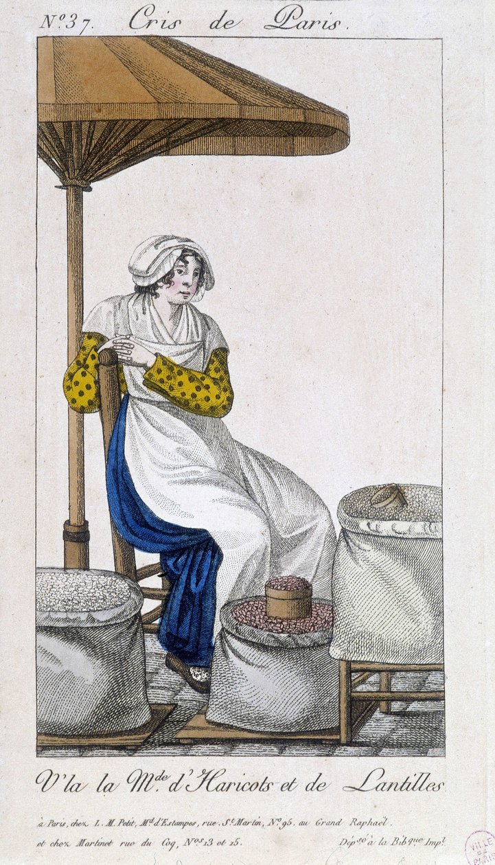 Obchodník s fazolemi a sušenou čočkou - v „“ Cris de Paris“, deb. 19. století od Unknown artist