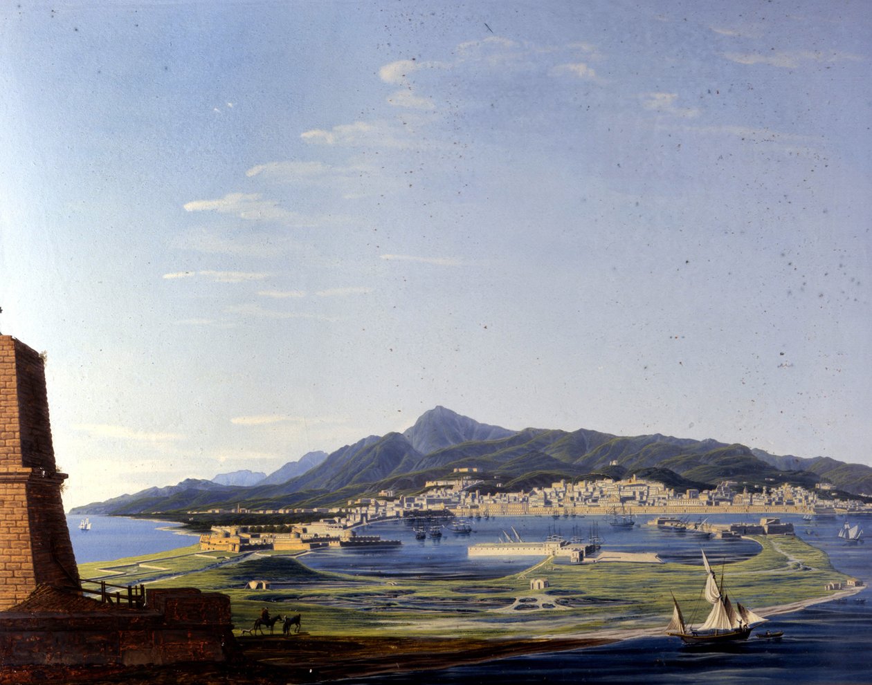 Messina při pohledu z úžiny. Anonymní malířství 19. století. od Unknown artist