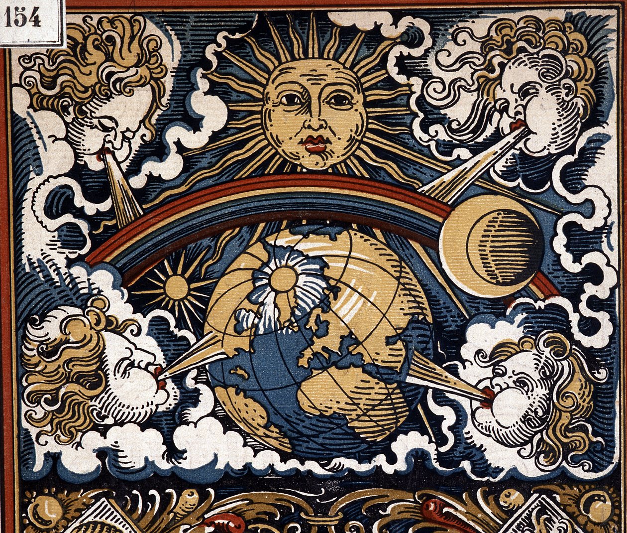 Meteorologická alegorie - Meteorologická alegorie (slunce se zemí, větry, duha) - ilustrace kalendáře od Unknown artist