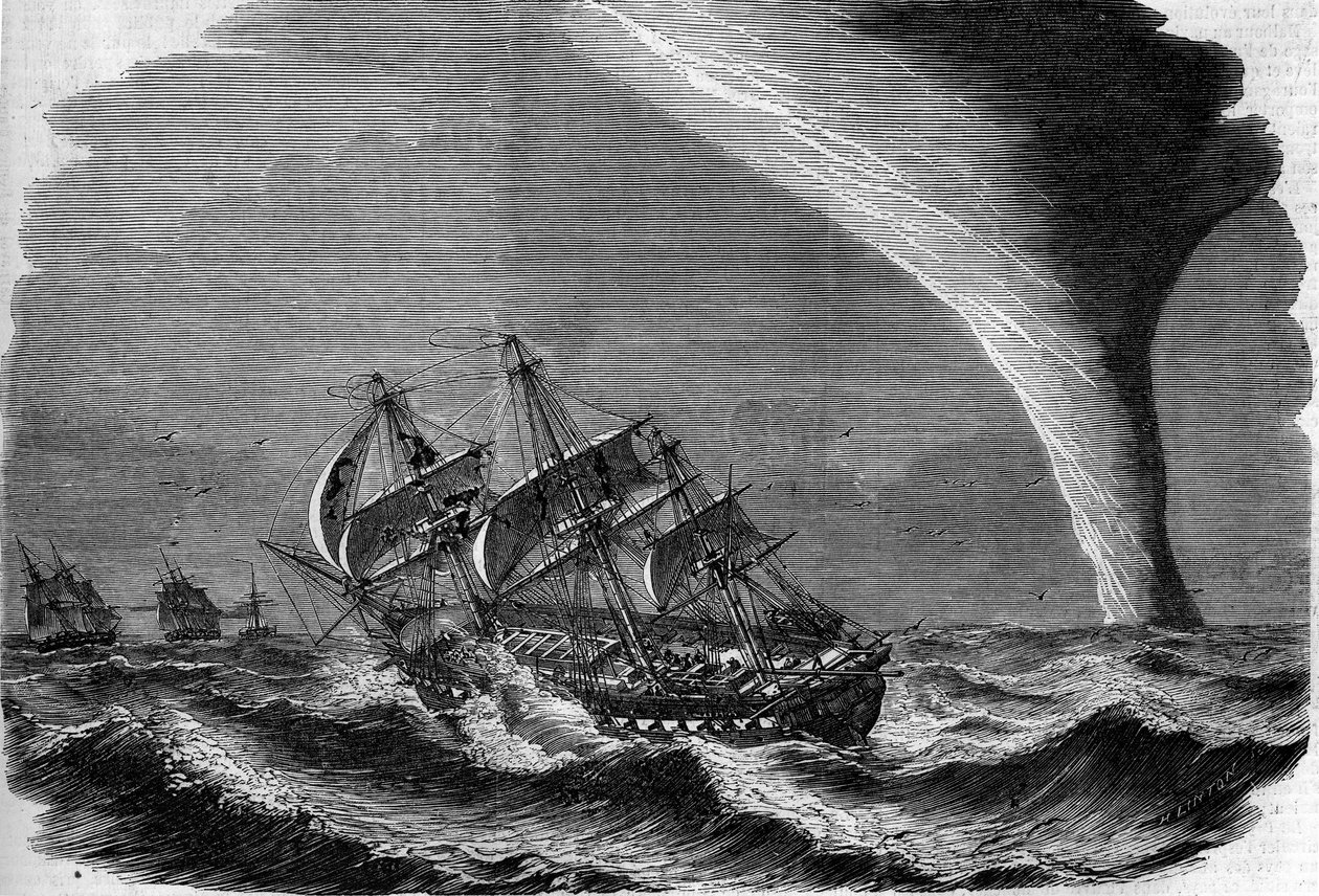 Meteorologický jev: výron na moři. Rytina od Lintona v „“The Illustrous World”” č. 49 z 20. března 1858. od Unknown artist