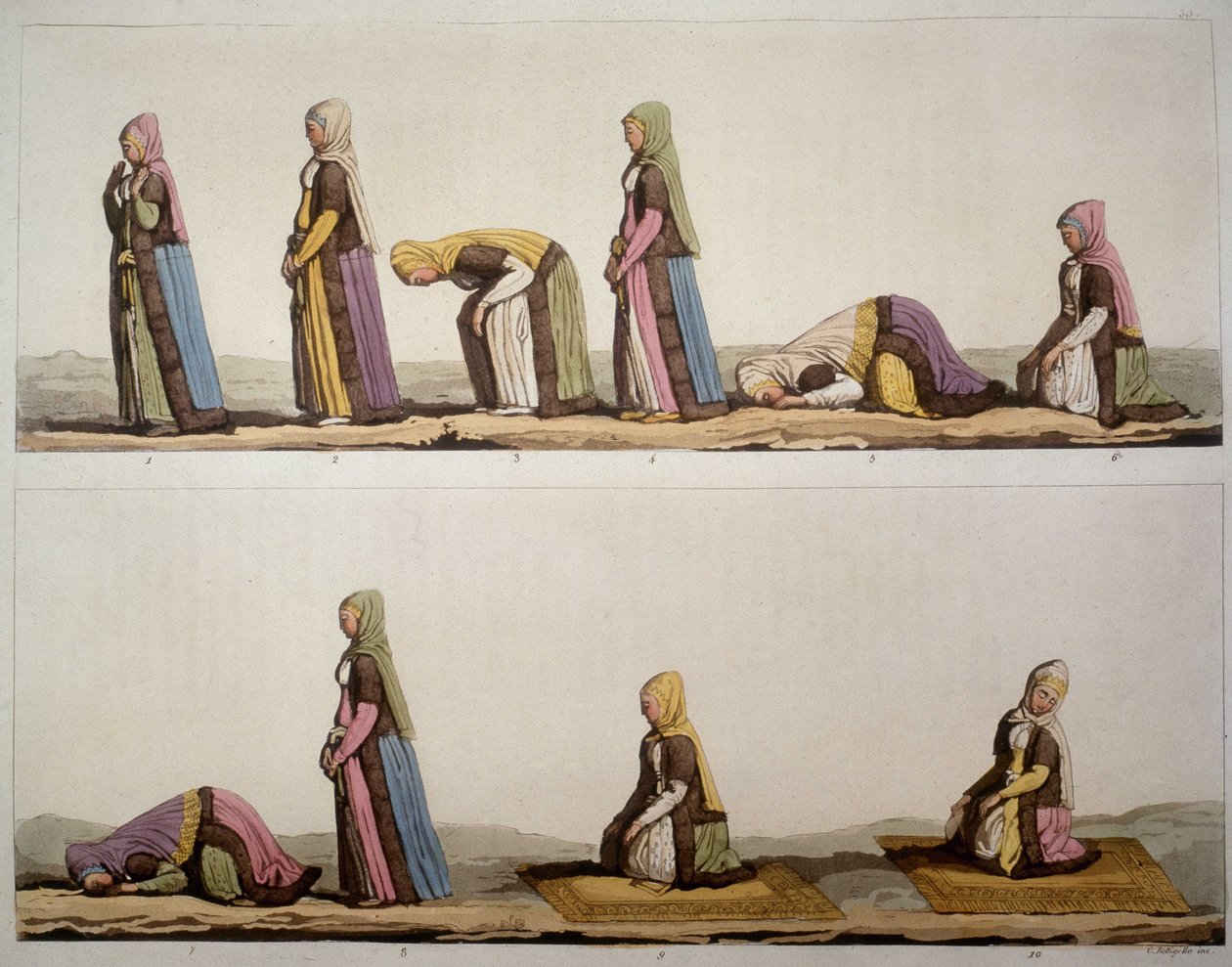 Metoda pro modlitební pozice muslimů. V ""Starý a moderní kostým"" 1819-1820, Ferrario. od Unknown artist