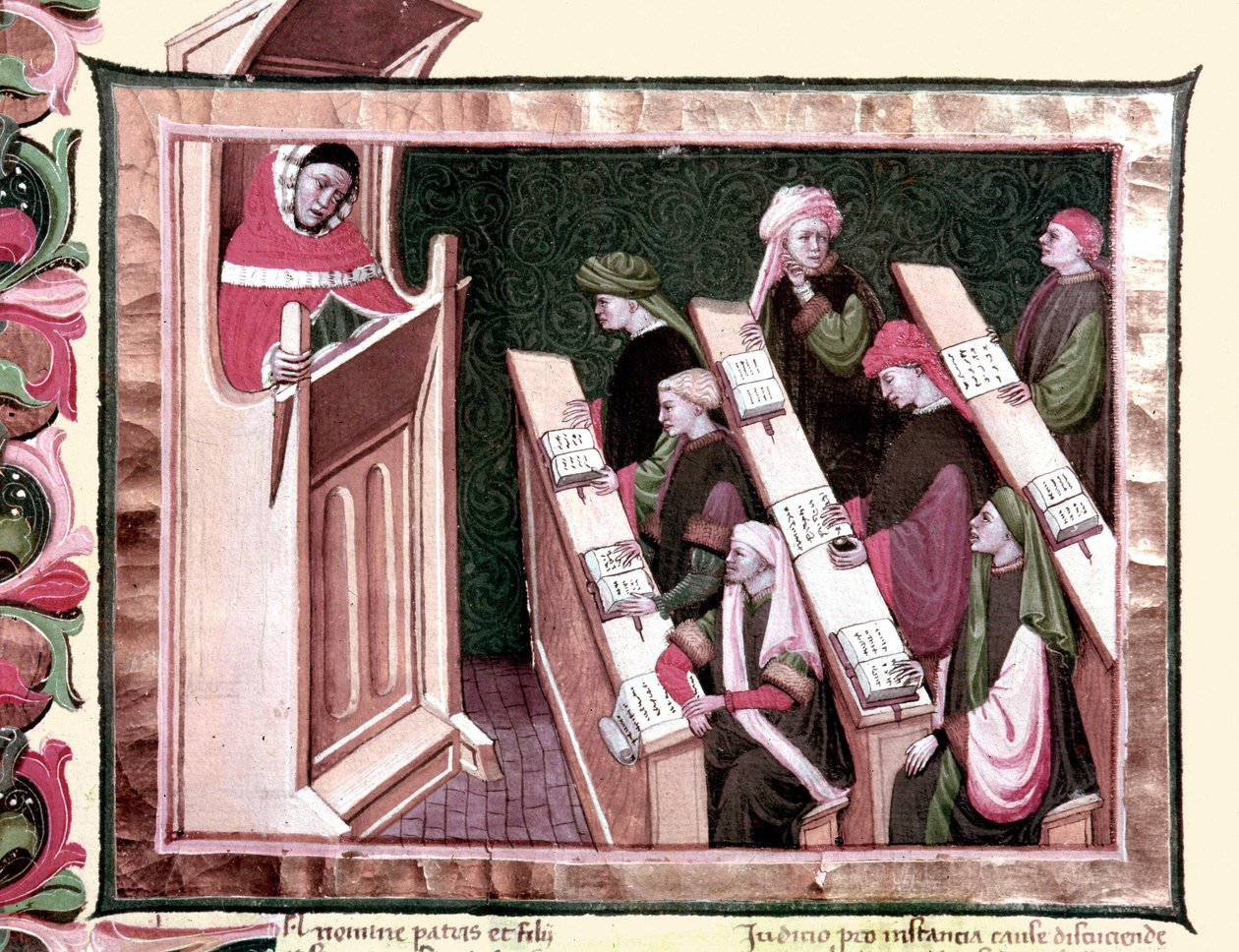 Středověk: Výuka na univerzitě. Rukopis z počátku 15. století. Biblioteca Nazionale Centrale de Florence. od Unknown artist