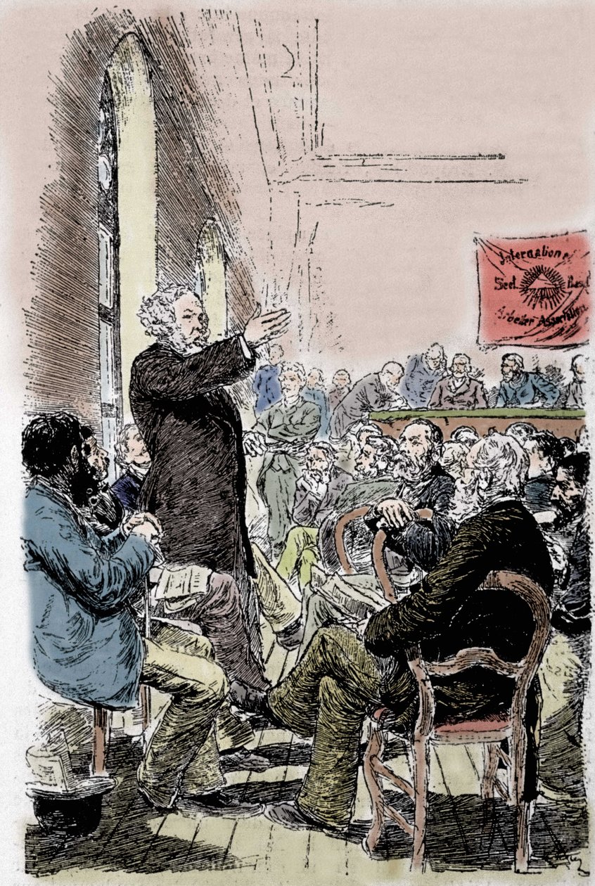 Michail Aleksandrovič Bakunin (Bakunin) (1814-1876), ruský anarchista na kongresu Bale ve Švýcarsku v září 1869. od Unknown artist