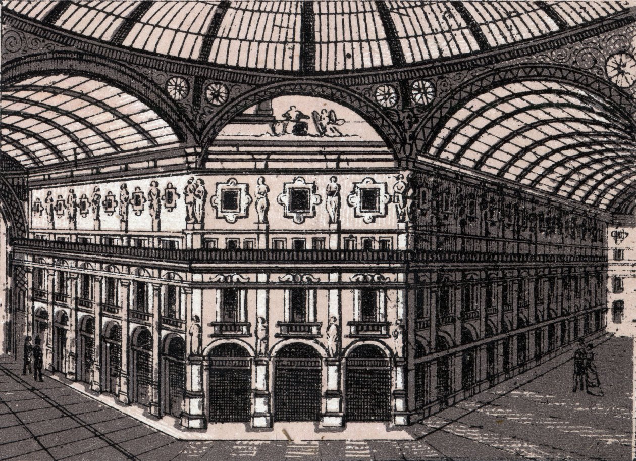 Milán, Itálie: pohled na galerii Victor Emmanuel (Victor Emmanuel Arcade). v „“ Svět ilustruje 168 pohledů““ Nedatováno (konec 19. století) od Unknown artist