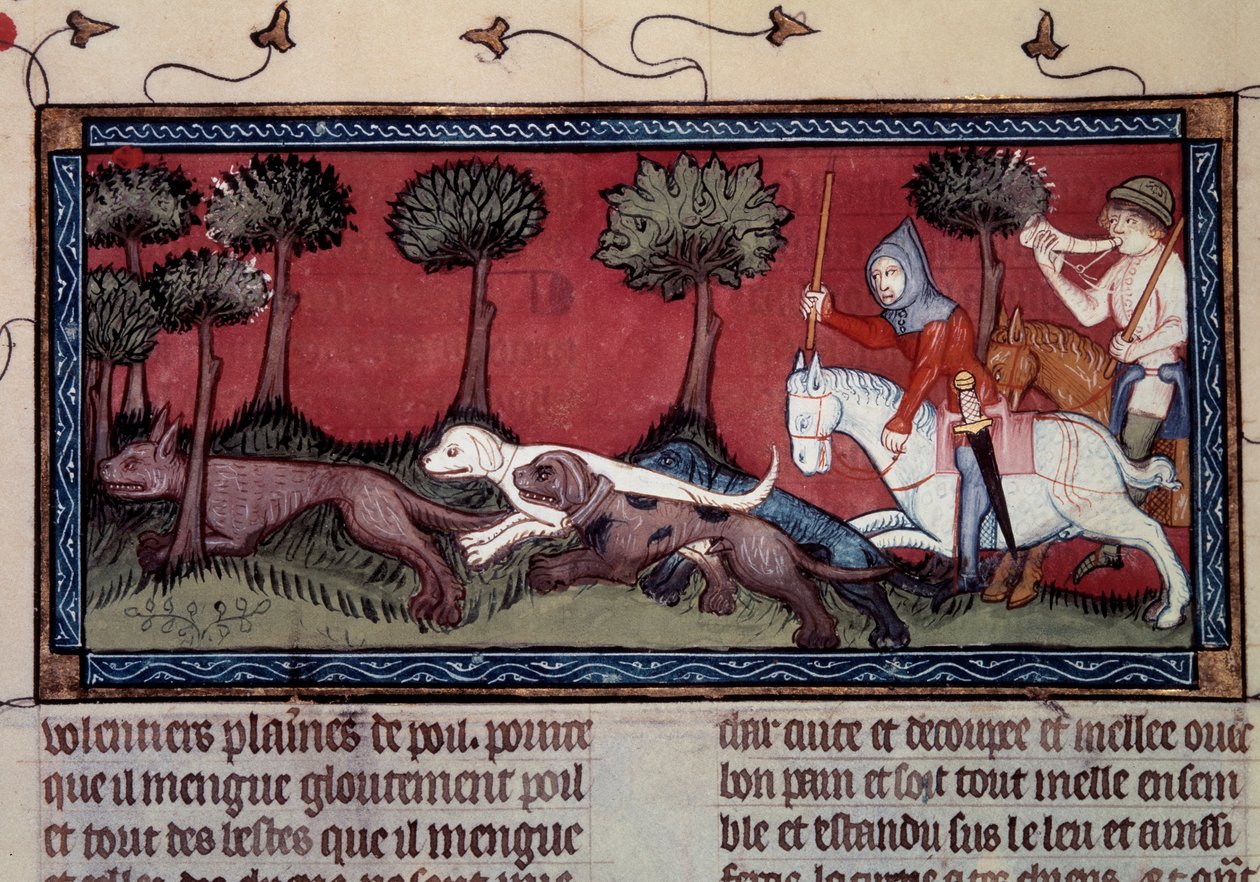Miniaturní hon na lišku z rukopisu fr. 1297 „“ kniha krále Moduse a královny poměr“ od Henri de Ferrieres (14. století) od Unknown artist