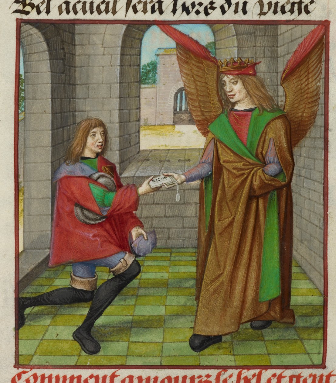 Miniatura Amour (Lásky) předávající dopis poslu, z „Le Roman de la Rose“ od Unknown artist