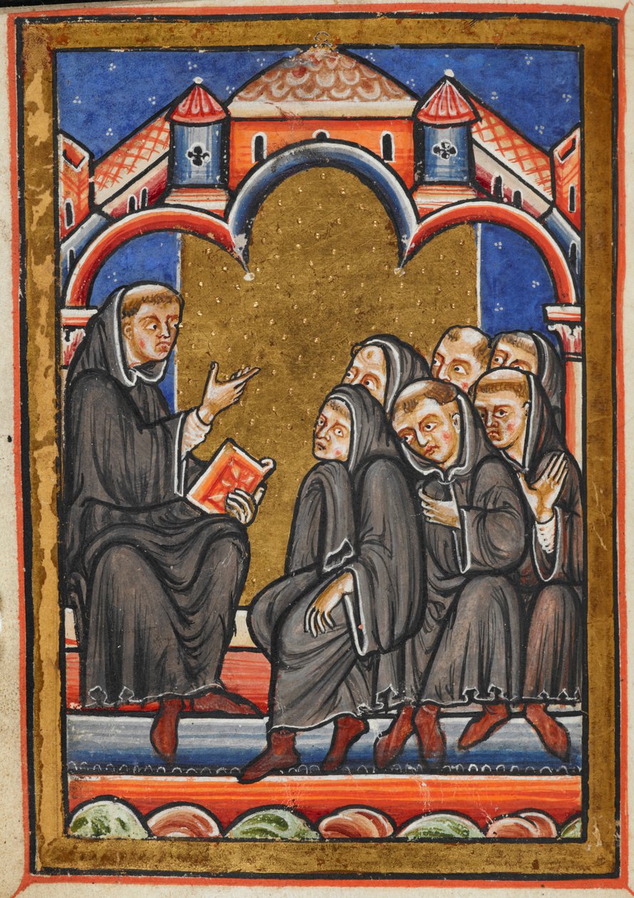 Miniatura Cuthberta vyučujícího mnichy v klášteře Lindisfarne, z kapitoly 16 Bedovy prózy Život svatého Cuthberta. od Unknown artist