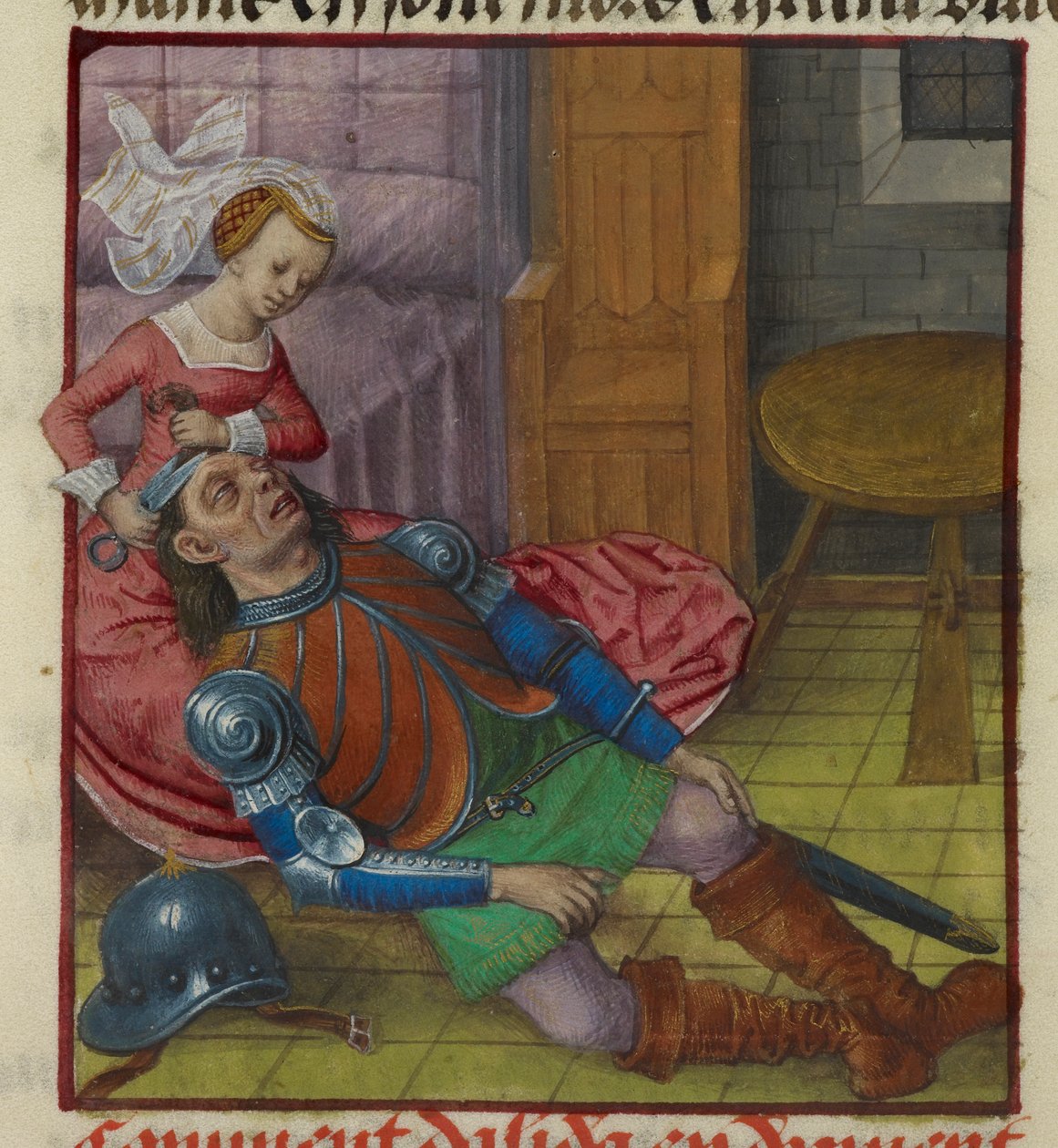 Miniatura Dalily stříhající Samsonovi vlasy z „Le Roman de la Rose“ od Unknown artist