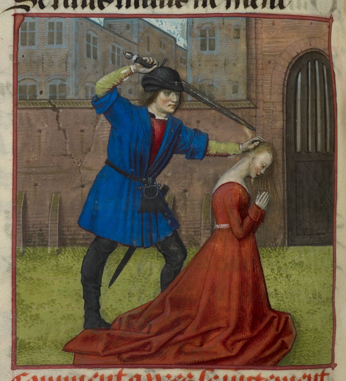 Miniatura Virginia, jak usekne hlavu své dceři Virginii z „Le Roman de la Rose“ od Unknown artist