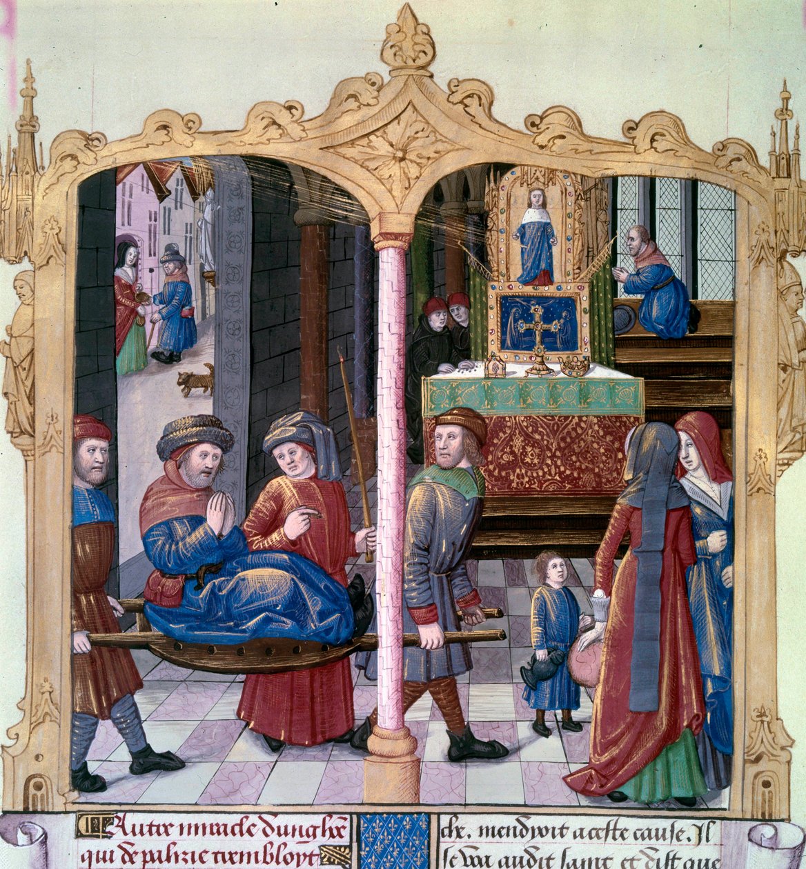 Zázraky svatého Ludvíka: Král Ludvík IX. (1214-1270) bojoval s paralytikem. Miniatura z rukopisu „Kniha faktů Monsignor Saint Louis“ z 15. století. Paříž, B.N od Unknown artist