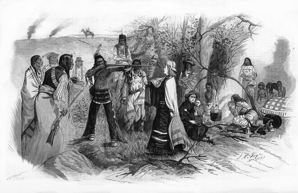 Slečna Josephine Meeker, zajatá se svou matkou povstáním amerických Indiánů v roce 1880. od Unknown artist