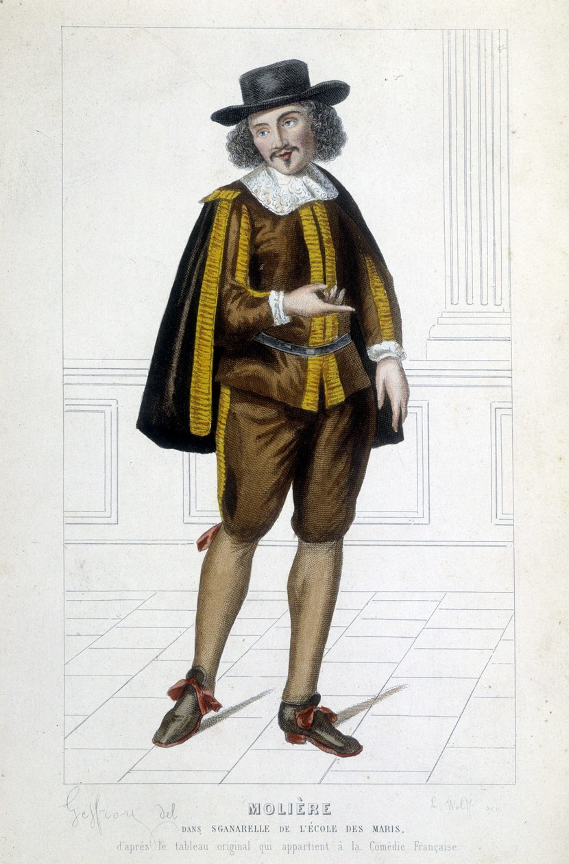 Molière v roli Sganarelle ve hře „Škola manželů““ od Unknown artist