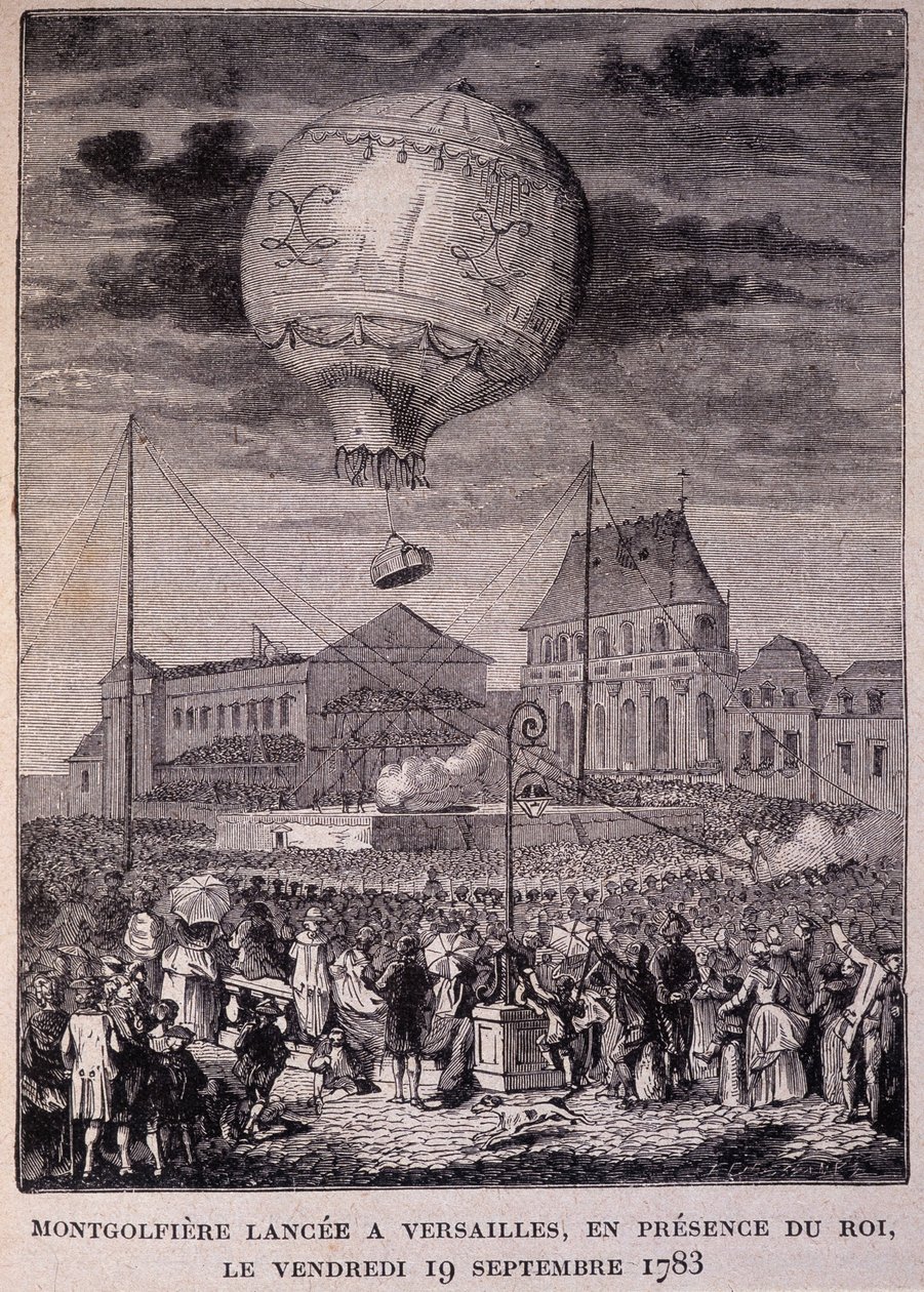 Montgolfiere zahájena ve Versailles za přítomnosti krále (Ludvíka XVI.) v pátek 19.9.1783 - v „“Les Contemporains“, n.d. konec 19. století. od Unknown artist