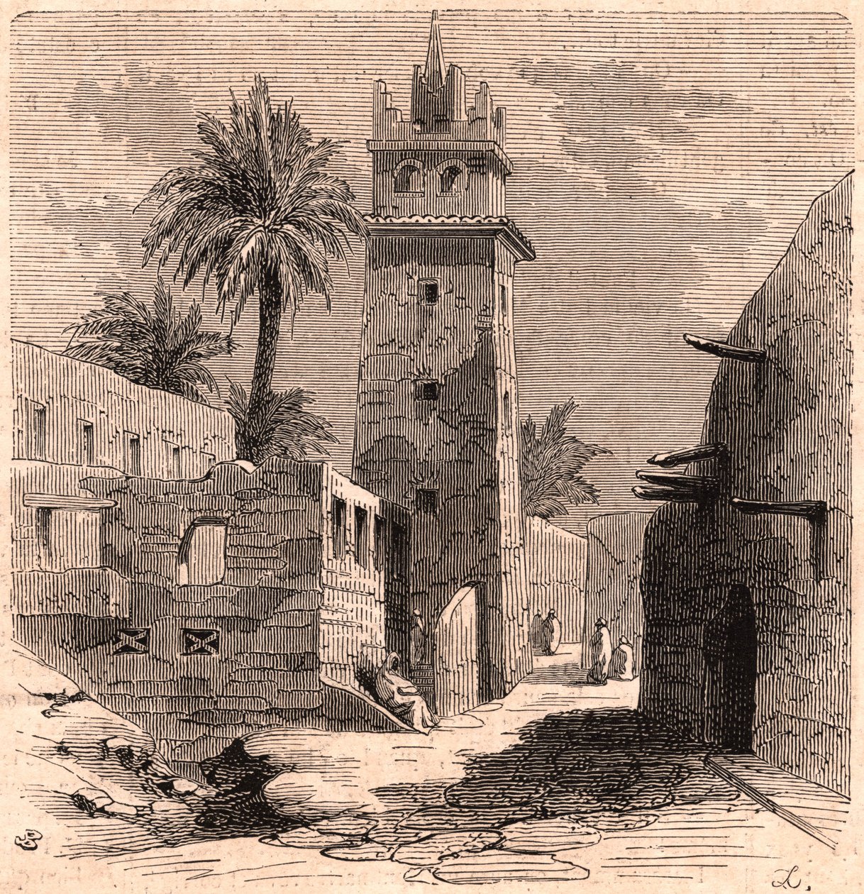 Mešita ve staré Biskra (Biskra) v Alžírsku v roce 1866 od Unknown