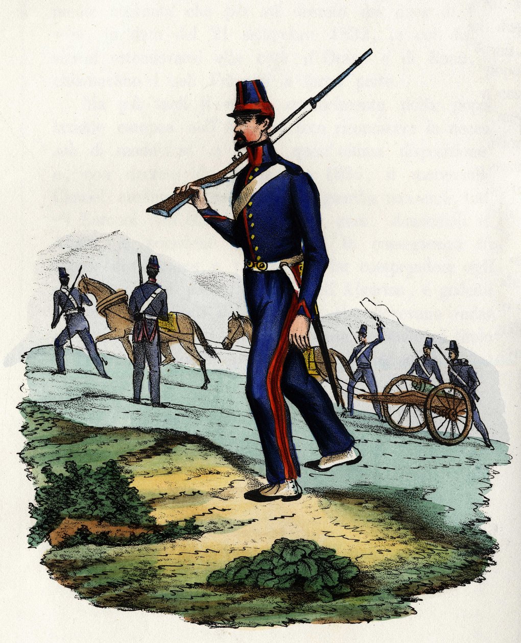Horský dělostřelecký prapor francouzské armády Afriky v Alžírsku v roce 1830. V “” Storia d