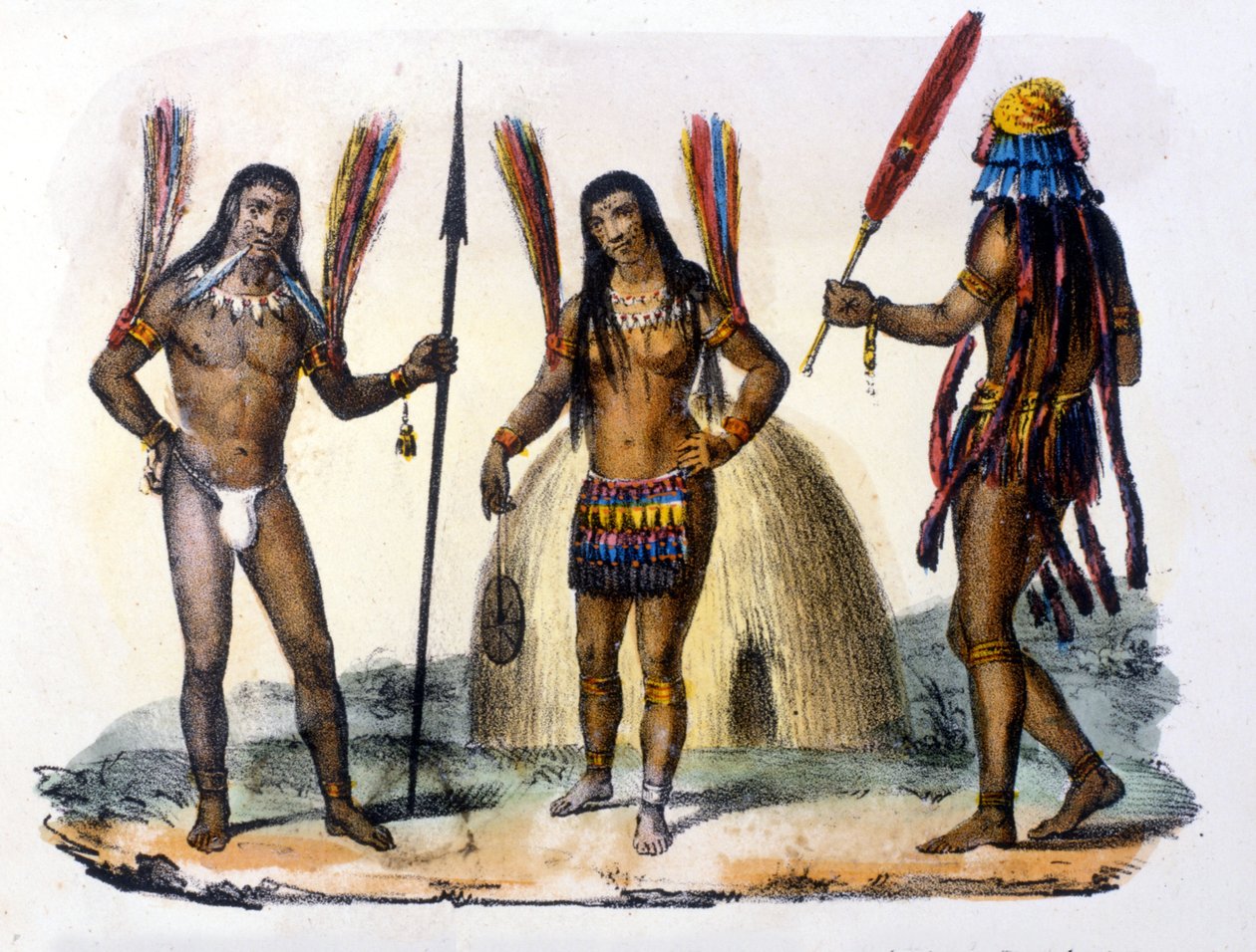 Indiáni Mundrucu a Jivaros v Ekvádoru. Rytina 1846-48. od Unknown artist