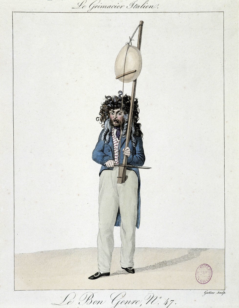 Hudebník na ulici: italský grimasér - rytina, Carnavalet. od Unknown artist