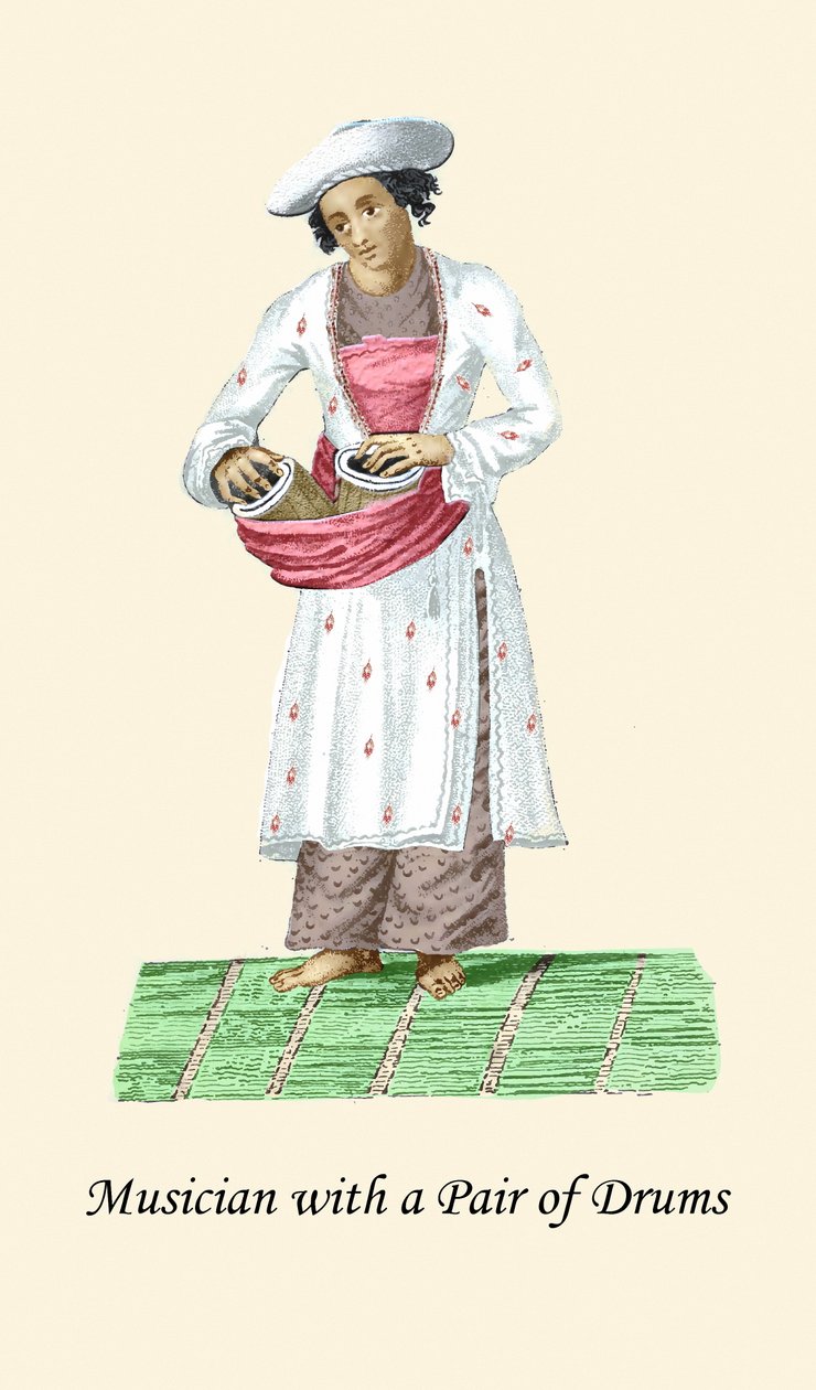 Hudebník s párem bubnů od Unknown Artist