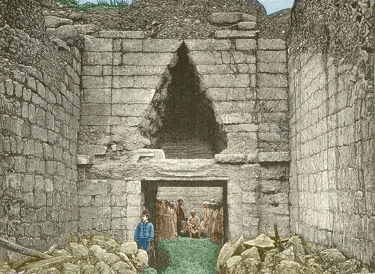 Mycenes, brána lvů objevená Schliemannem od Unknown artist