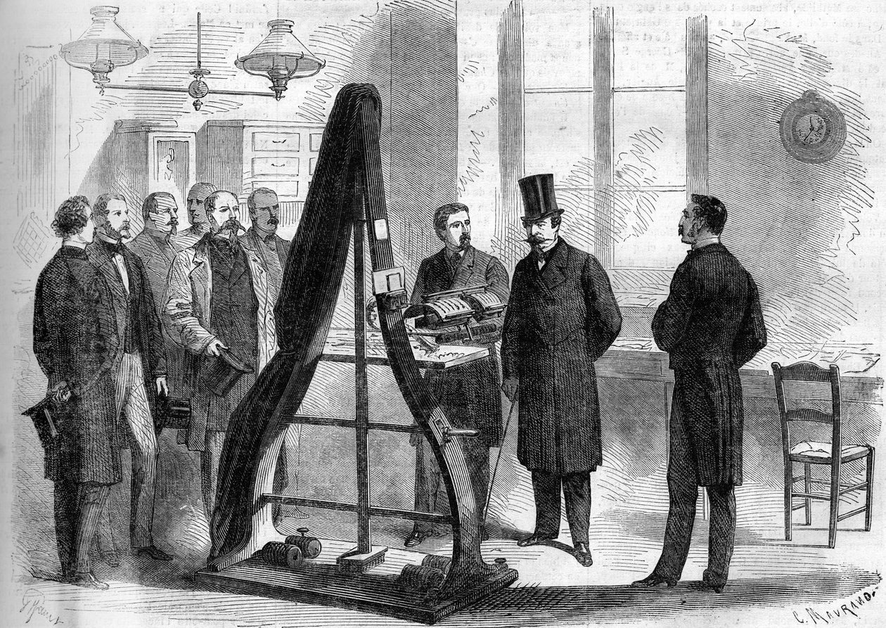 Napoleon III navštívil kanceláře elektrického telegrafu na ministerstvu vnitra v roce 1866. od Unknown artist