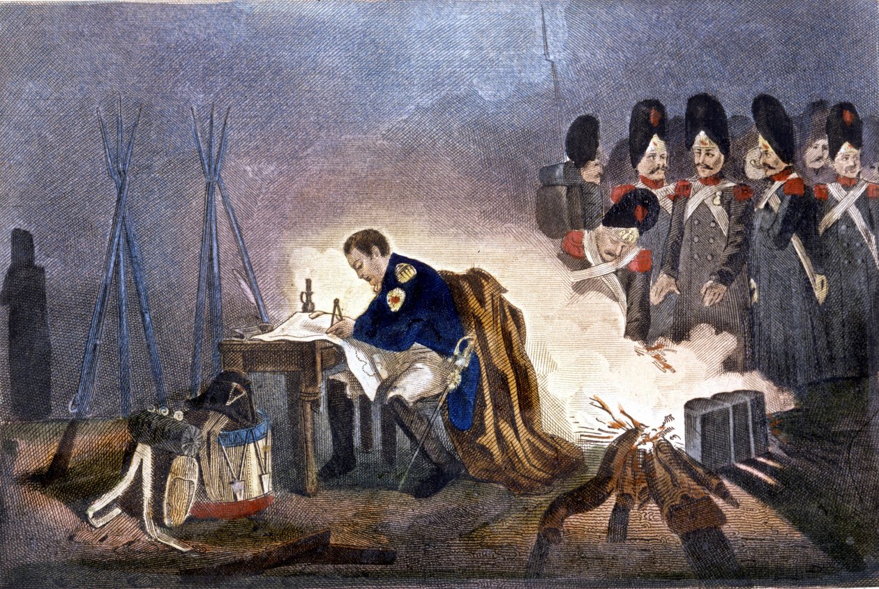 Napoleon I. v bitvě u Budyšína (Německo). 20.-21. května 1813. rytina 19. století Milán od Unknown artist