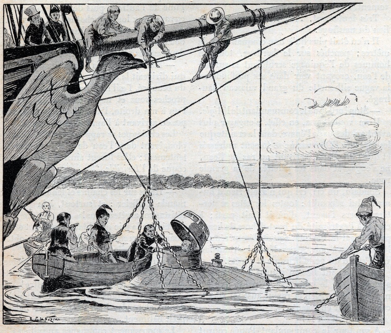 Napoleon na útěku z ostrova Saint Helene v ponorce (ponorce) - ilustrace k románu Emile Cyprien (Emile-Cyprien) Driant (1855-1916), „Císařův útěk““ od Unknown artist