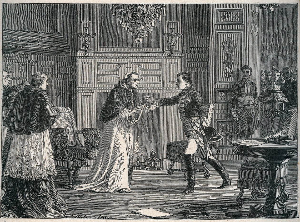 Napoleon na návštěvě papeže Pia VII ve Fontainebleau 1804 - Návštěva Napoleona I. u papeže Pia VII a Fontainebleau 1804 od Unknown artist