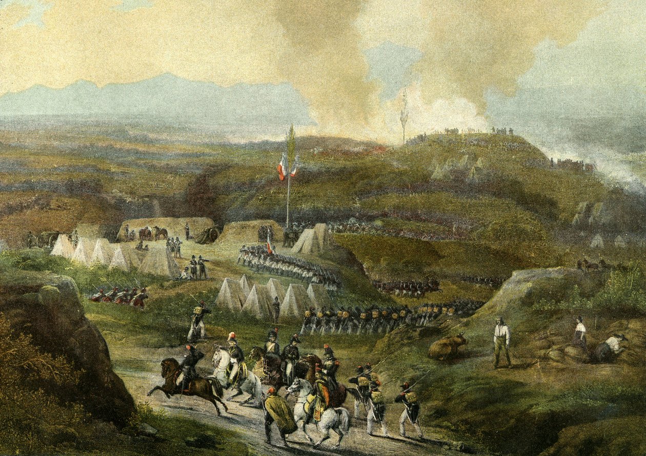 Napoleonské tažení roku 1793: obnovení Camp de Peyrestortes, Armee des Pyrenees Orientales dne 18. září 1793. Rytina 1868 od Unknown artist
