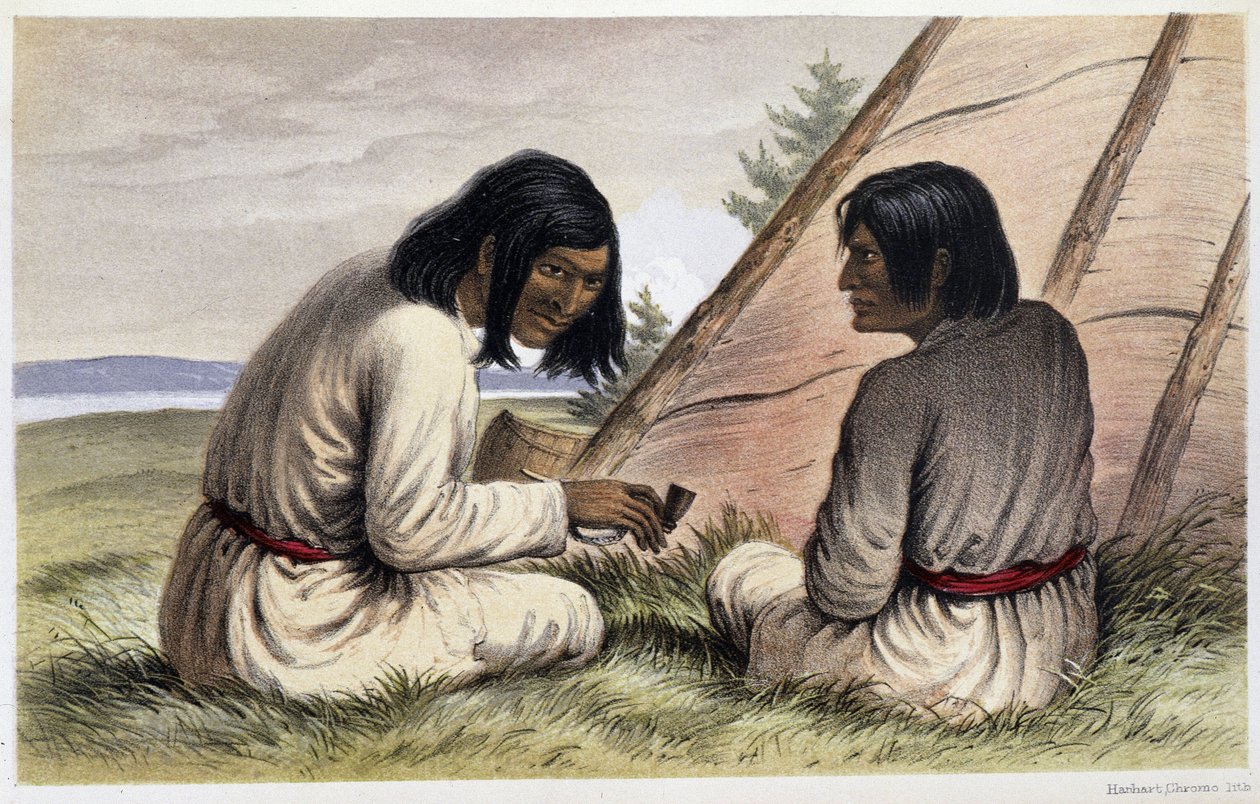Indiáni z kmene Nasquapee: „“ Otelne, jazyk; Arkaskhe, šíp““ - v „“Průzkum poloostrova Labrador“ od Hind, Henri Youle od Unknown artist