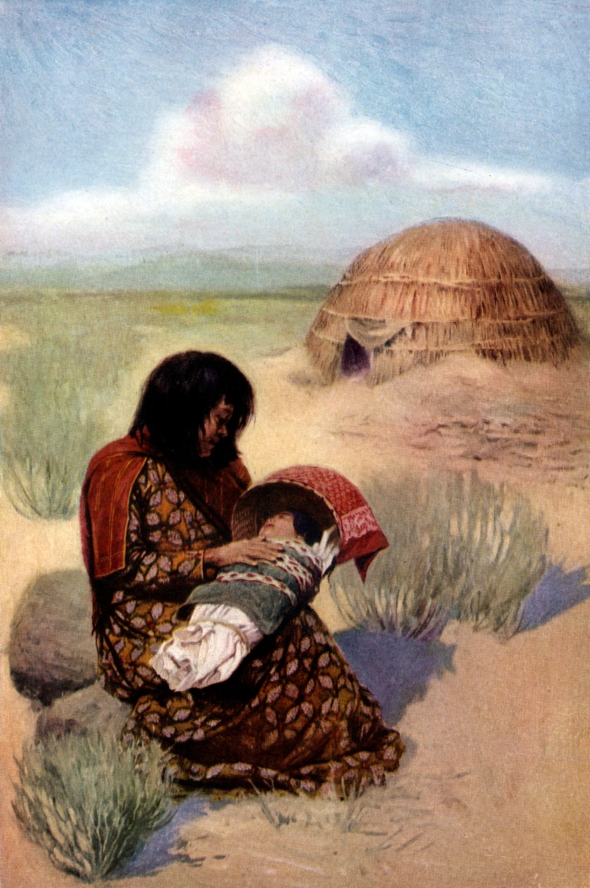 Indiánská matka s dítětem z kmene Pima od Unknown artist