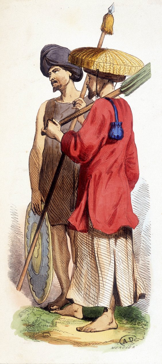 Přírodní (vietnamský domorodý) a cochinský voják. Vietnam v. 1840. od Unknown artist