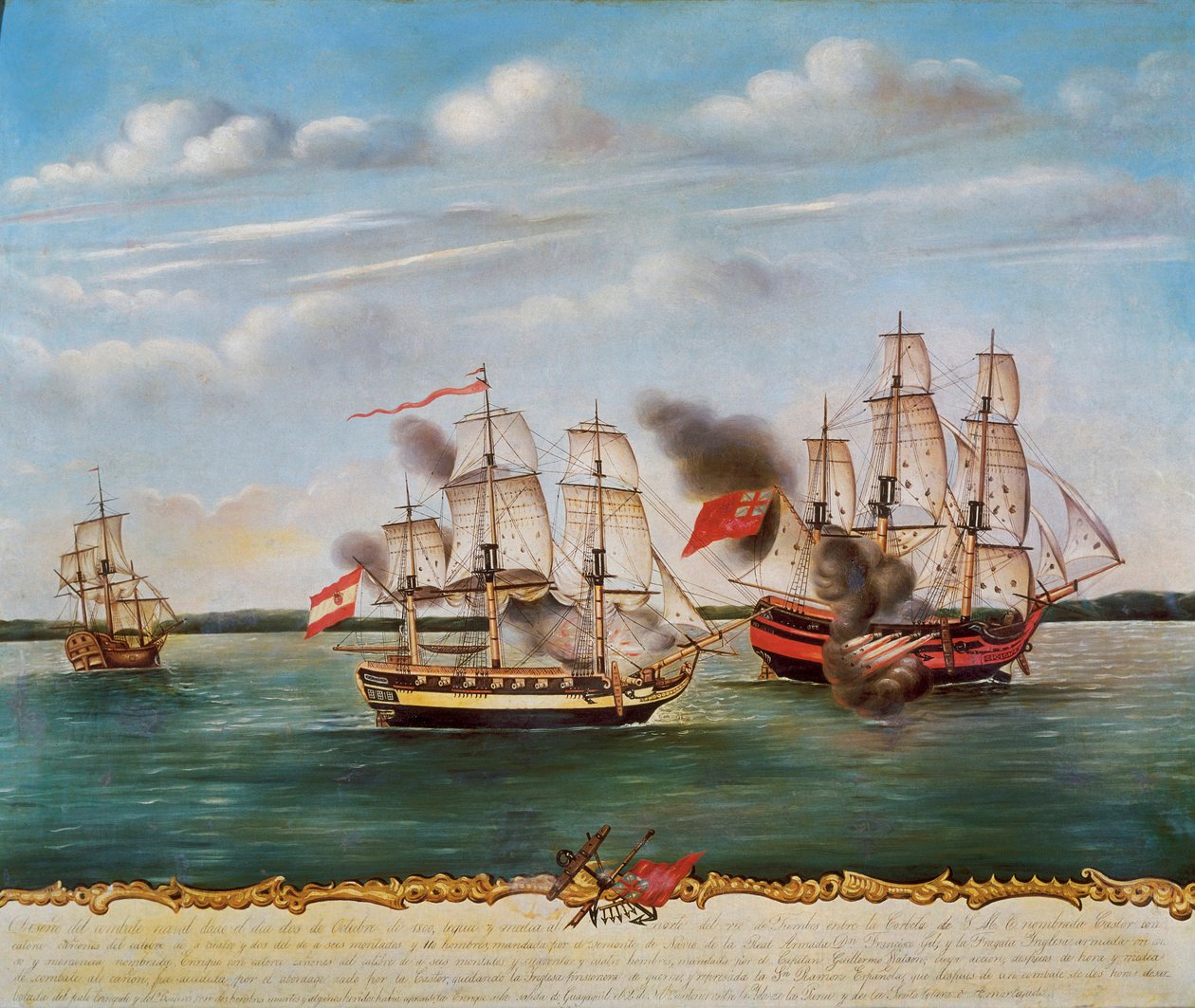 Námořní bitva o Guayaquil (Ekvádor) mezi Španělskem a Anglií 2. října od Unknown artist