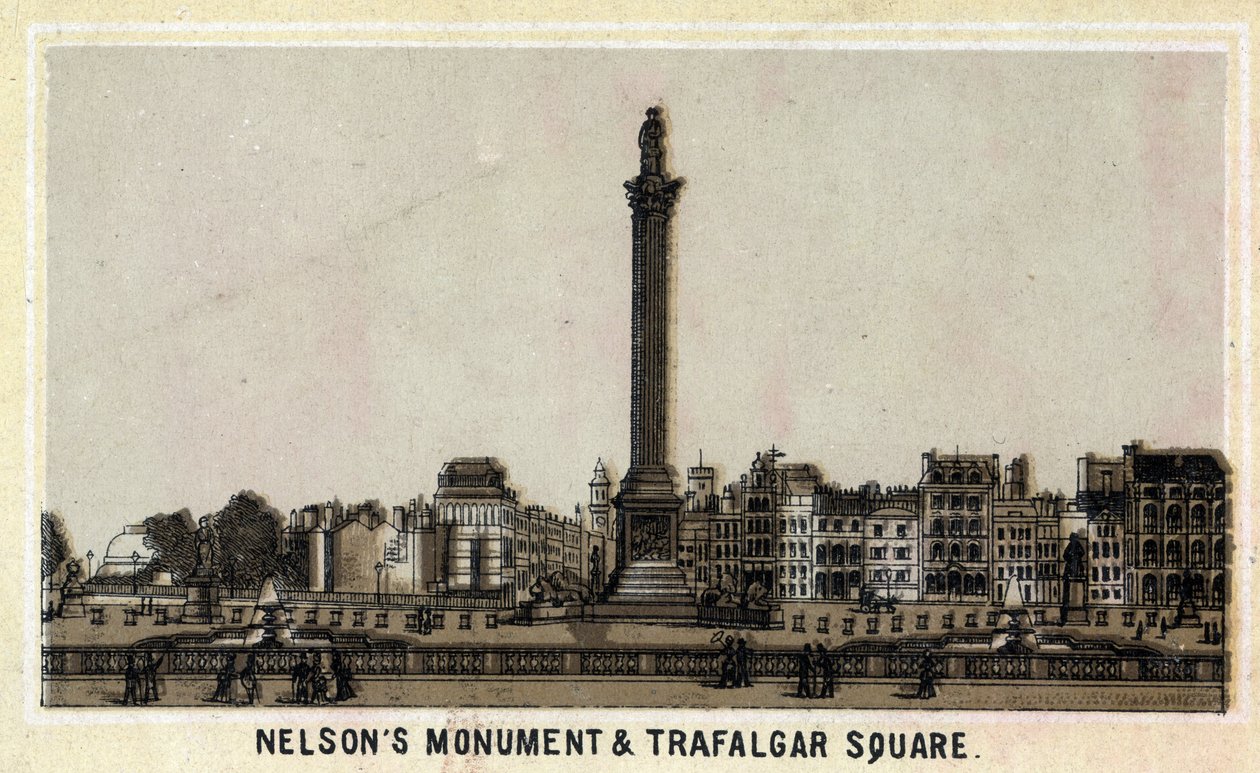 Nelsonův pomník a trafalgarské náměstí, Edinburgh (Edinburgh) ve Skotsku, Spojené království. Chromolitografie konce 19. století. od Unknown artist