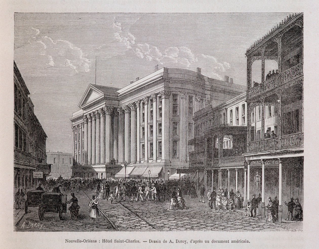 New Orleans (New Orleans): Hotel Saint-Charles (Saint Charles) - v „Le tour du monde“, 2. semestr 1876 od Unknown artist