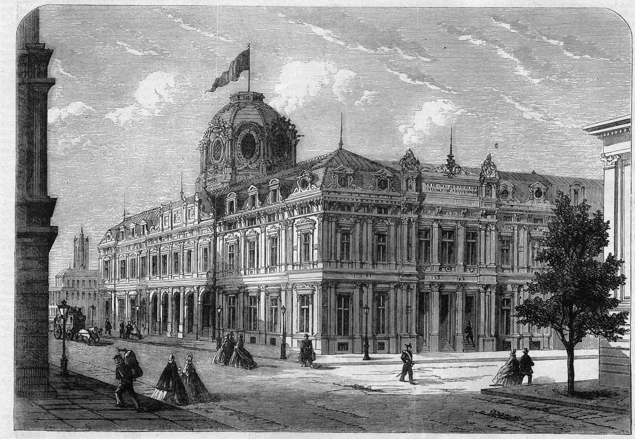 Nový obchodní dvůr v Paříži Quai de Corse (bývalé Quai Desaix) na Ile de la Cite, postavený podle plánů architekta Antoine Nicolase Louis Bailly (1810-1892) se souhlasem prefeta Georgese Eugena Haussmanna (baron Haussmann od Unknown artist