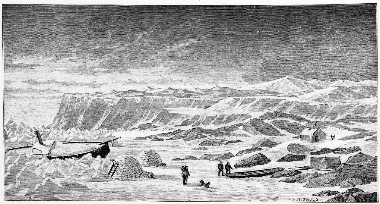 Severní pól: Iglú a ledoborec (Ice Breeze), kresba, jaro 1873. od Unknown artist