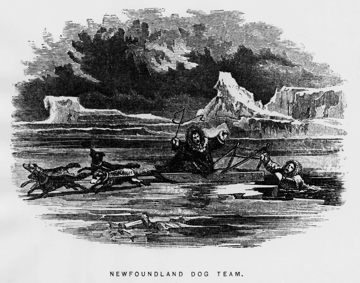 Severní pól: psí spřežení vznášející se muž padá ledem - Elisha Kent Kane, Arctic Explorations v letech 1853-1855, Philadelphia, Childs a Peterson od Unknown artist