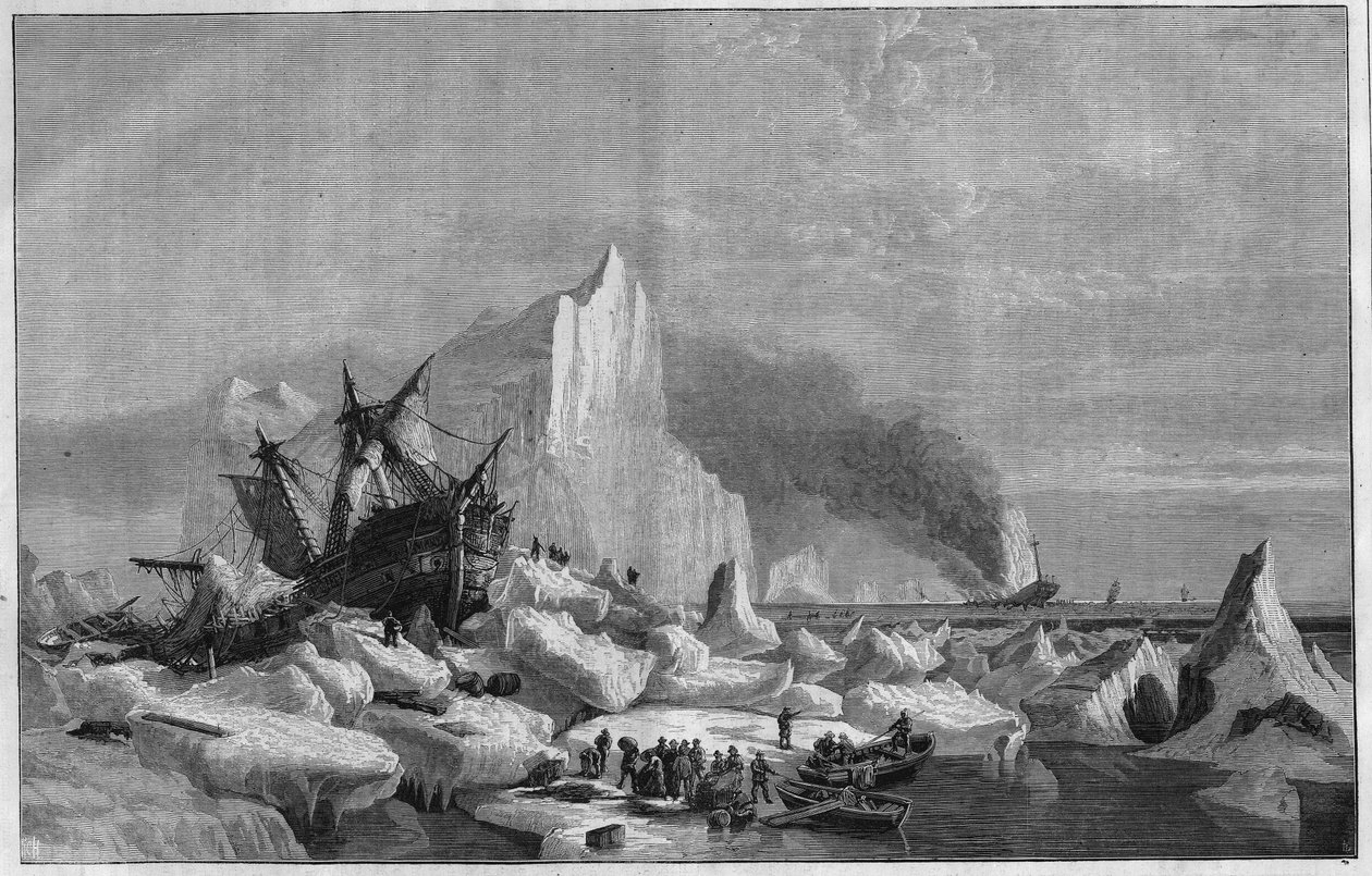 Norská plavidla ulovená v ledu na pobřeží Spitzberg v Severním ledovém oceánu od Unknown artist