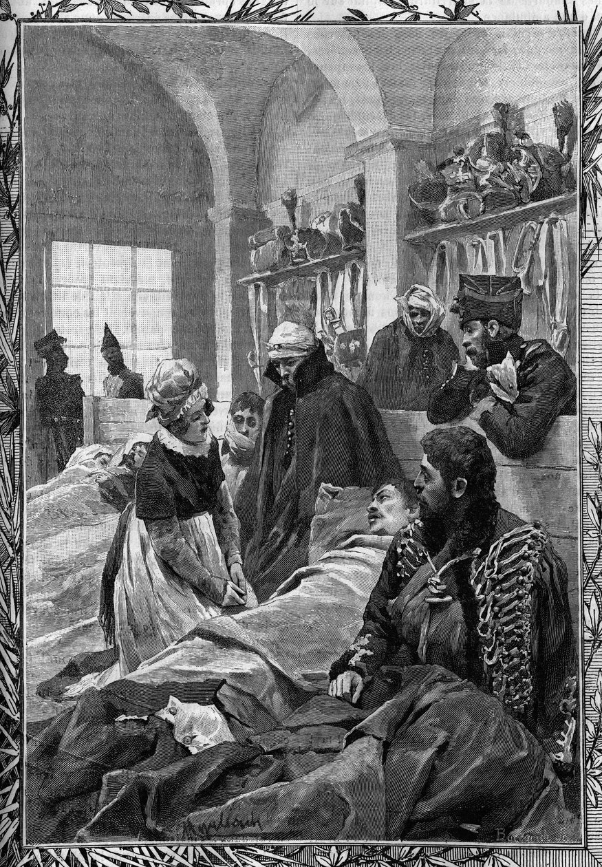 Zdravotní sestra Marguerite Favet léčila důvtip v polní nemocnici během války proti Němcům v roce 1813. od Unknown artist
