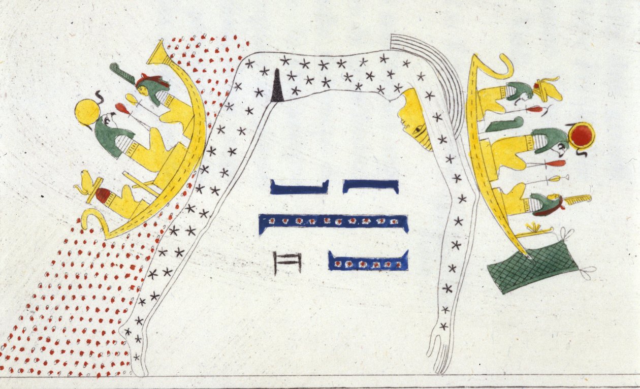 Ořech, egyptské božstvo nebes a sluneční barque - v “”Památkách Egypta a Horní Núbie”” od Ippolita Roselliniho (Rossellini). od Unknown artist