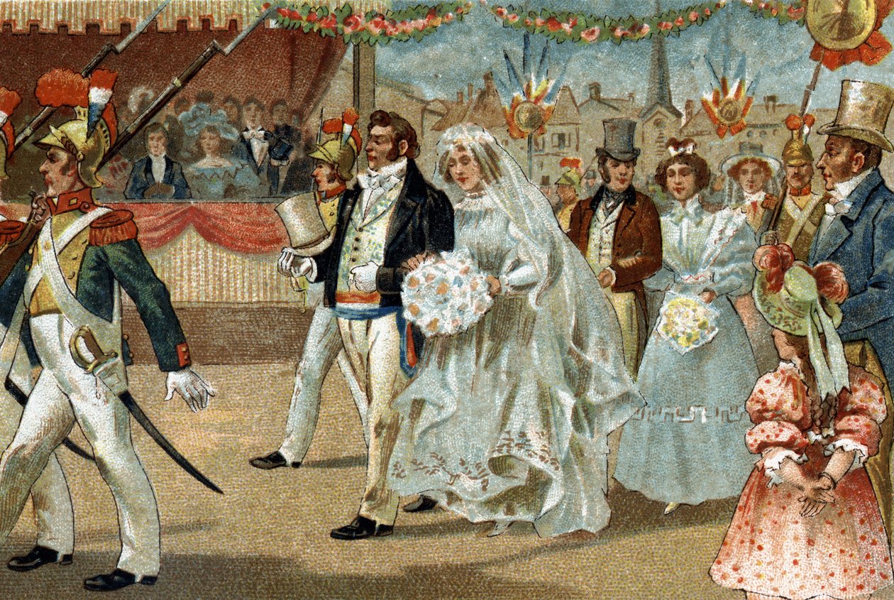 Starý zvyk oslavovaný v regionu Ile de France: Rosière de Nanterre. Chromolitografie konce 19. století. od Unknown artist