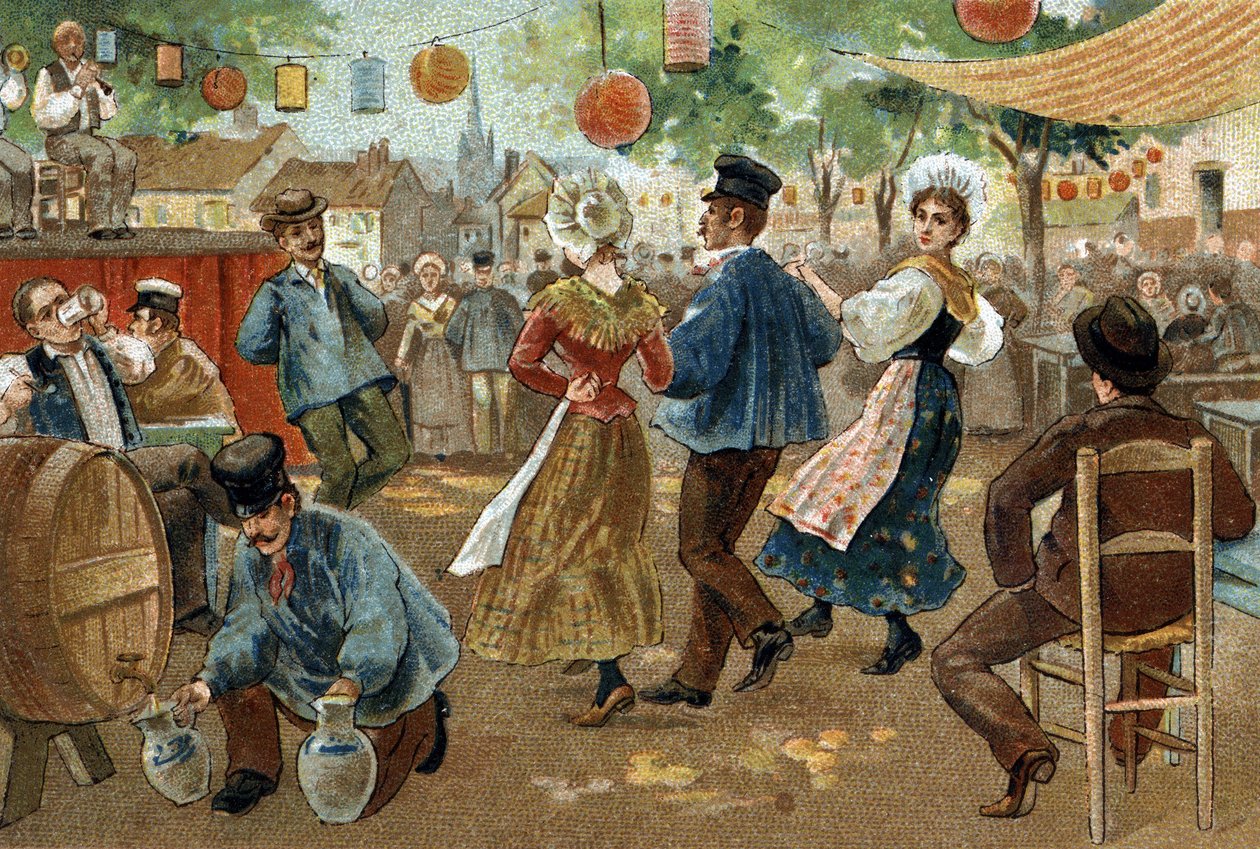 Starý zvyk oslavovaný v regionu Flandry: Vlámský veletrh. Chromolitografie konce 19. století. od Unknown artist
