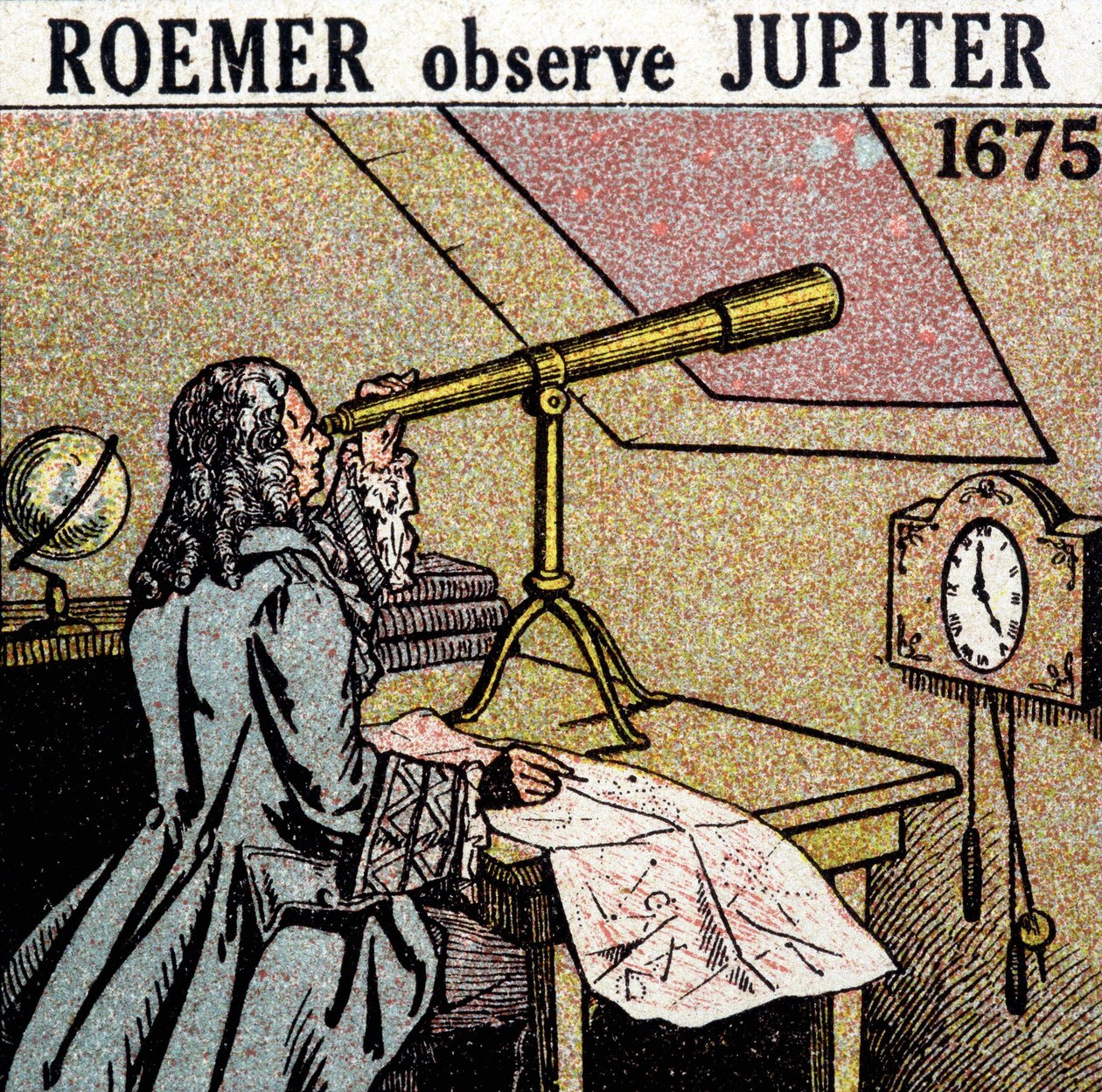 Ole Christensen Romer (Olaus Roemer), dánský astronom (1644-1710) pozoruje zatmění Jupiterových satelitů od Unknown artist