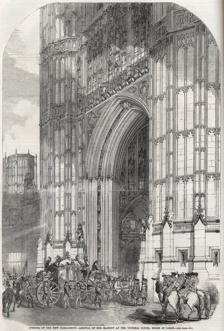 Otevření nového parlamentu - příjezd Jejího Veličenstva do Victoria tower, House of Lords 1852 od Unknown artist