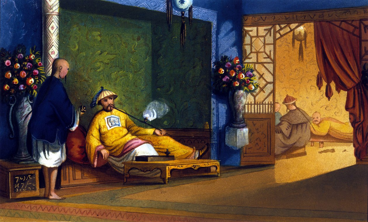 Opium fumery v Číně, rytina kolem roku 1830. od Unknown artist
