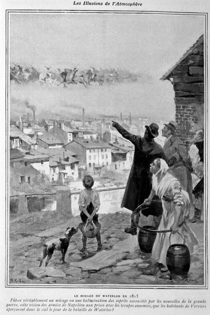 Optické iluze: vize Napoleonových armád na nebi Verviers (Belgie) v den bitvy u Waterloo v roce 1815. od Unknown artist