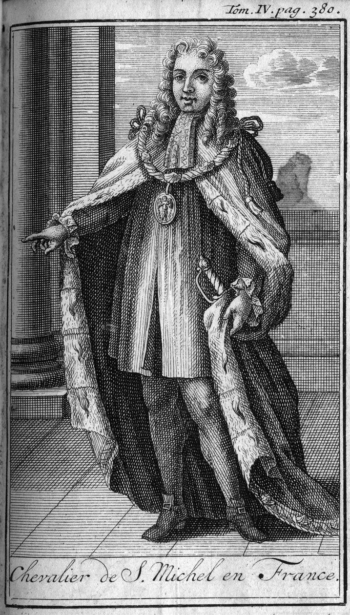 Řád Knight.Chevalier de Saint Michel ve Francii v 15. století. V „“ Dějiny vojenských řádů či rytířů, seculierů a řadových milicí obou pohlaví, které se dosud ustavily. Vydání převzato od abbého Giustinianiho, R.P. Bonana od Unknown artist