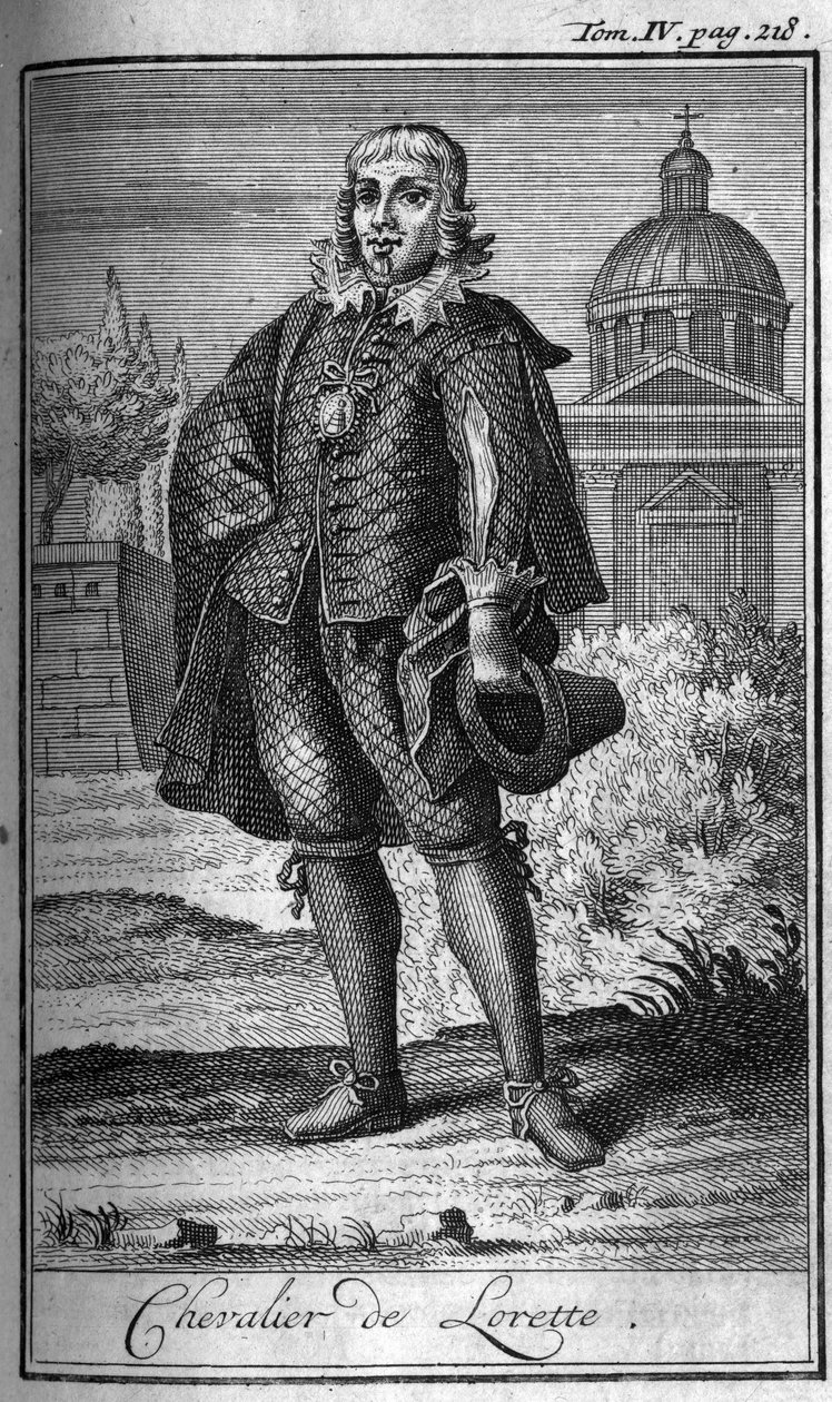 Rytířské řády. Chevalier de Lorette ve Francii v 16. století. In „“ Historie vojenských řádů či rytířů, dosud ustavených bezpečných a rutinních milicí obou pohlaví. Vydání převzato od Abbe Giustiniani, R.P. Bonani, M. Her od Unknown artist