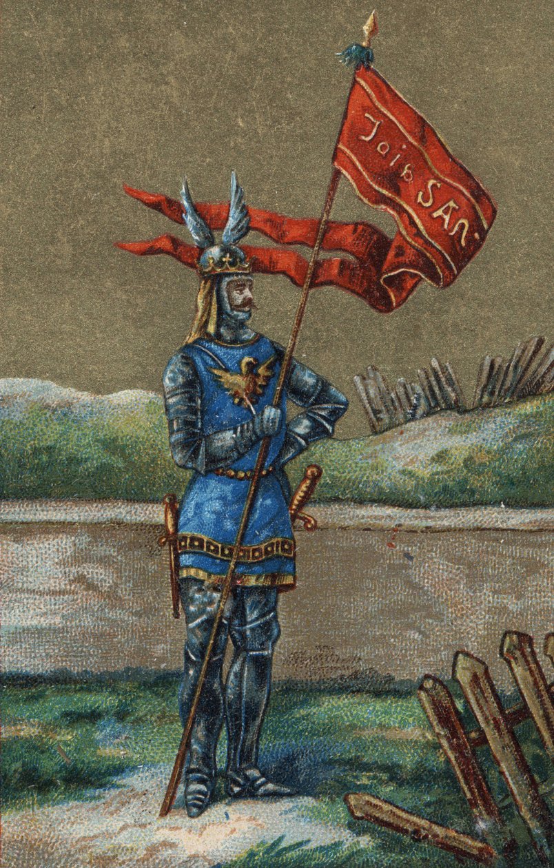 Oriflame neboli prapor francouzského krále Karla V. (1364-1380). Chromolitografie 19. století. od Unknown artist