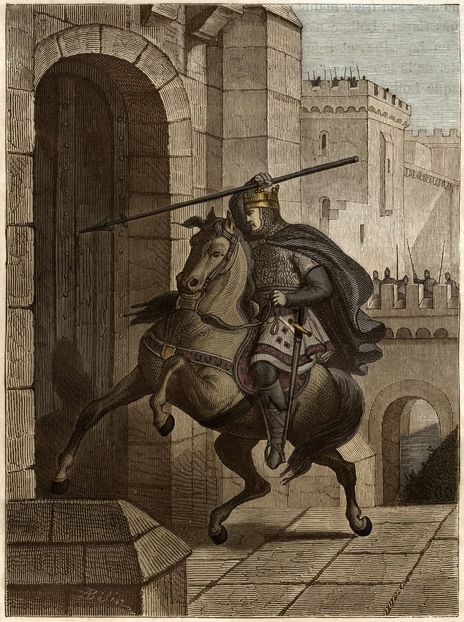 Otto II., císař Svaté říše římské před Paříží - Otton II. ze Svaté říše, známý jako Roux (955-983) dráždí, že nemůže proniknout do Paříže (pařížské sídlo, 978), prochází pod hradbami města, aby zasadil své kopí ve dveřích - od Unknown artist